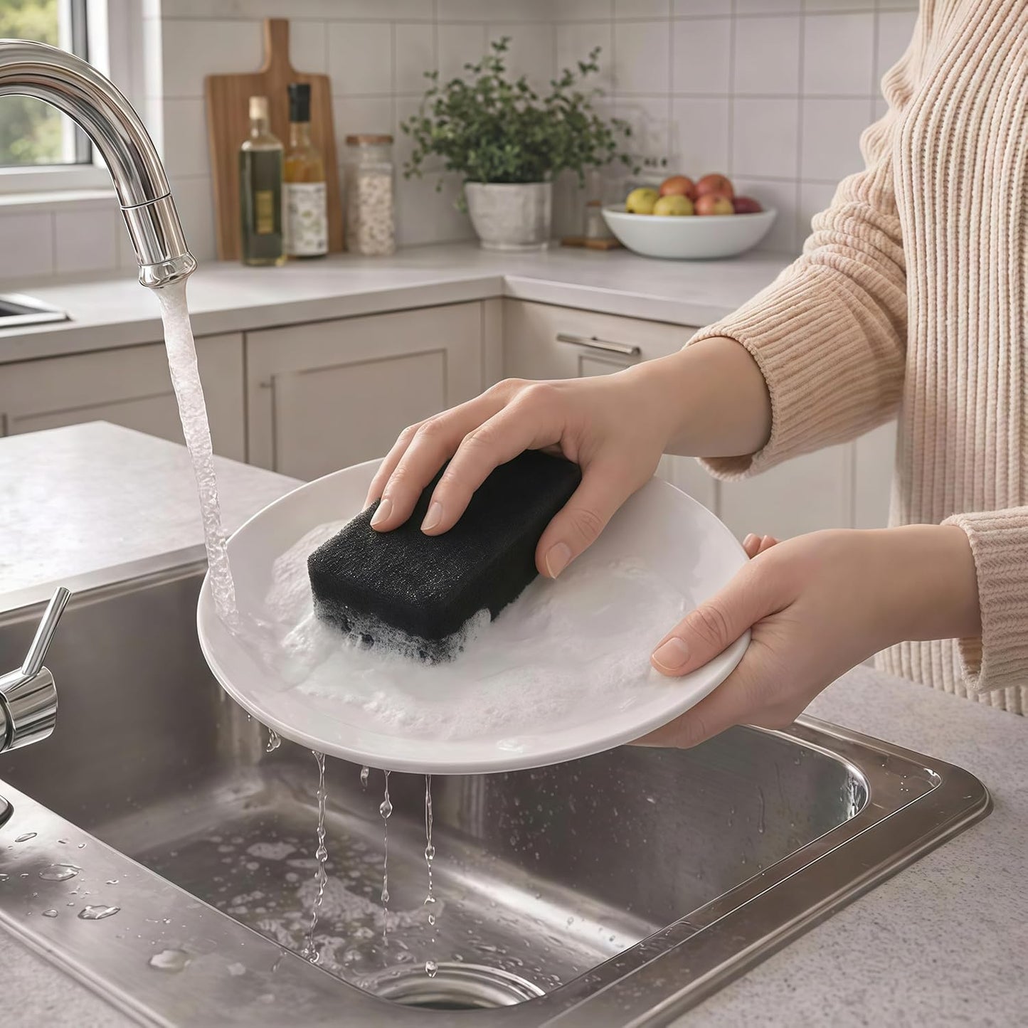 Dish Sponges for Kitchen, Individually Wrapped Dishwashing Sponges, Non Scratch Scrub Sponges for Dishes, Pots, Pans and Sink, Multipurpose Cleaning (Black and White)