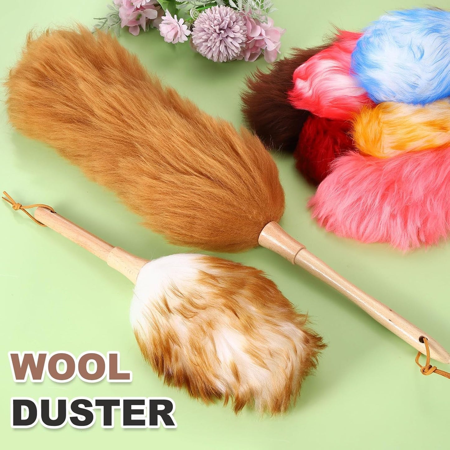 uxcell Wool Duster, 14.2" Natural Feather Cleaner Household Cleaning Duster with Solid Wooden Handle for Cleaning Fans Window Blinds Shelves Furniture, Pink