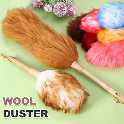 uxcell Wool Duster, 14.2" Natural Feather Cleaner Household Cleaning Duster with Solid Wooden Handle for Cleaning Fans Window Blinds Shelves Furniture, Pink