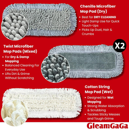 Dust Mop for Floor Cleaning with 4-in-1 Washable Pad System, Wet & Dry Multi-Purpose Mop with Built-In Scraper and Extra-Long 62'' Stainless Steel Handle for Hardwood,Vinyl,Laminate,Tile,Marble Floors