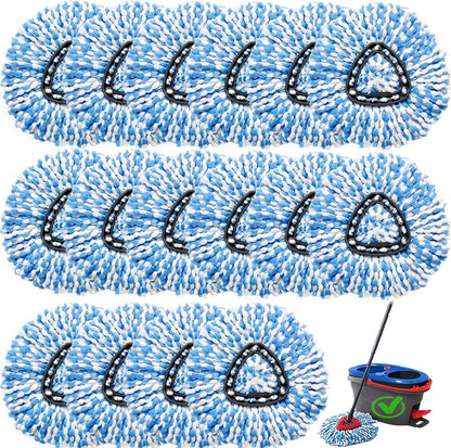 16 Pcs Spin Mop Replacement Heads, 360° Easy Wring Spin Mop 100% Microfiber Refill, Easy Cleaning Spin Mop Heads, 2 Tank System Replace Head for Easy House Cleaning Floor Mopping, Blue&White