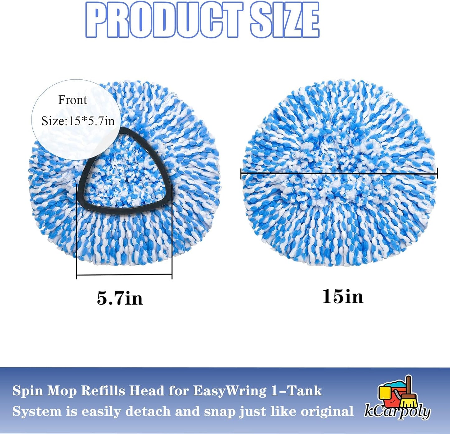 4 Pack Spin Mop Replacement Heads Compatible for O Ceda EasyWring 1-Tank Triangle System, Microfiber Mop Refills for 5.9inch Core,Deep Cleaning, Included Base and Handle