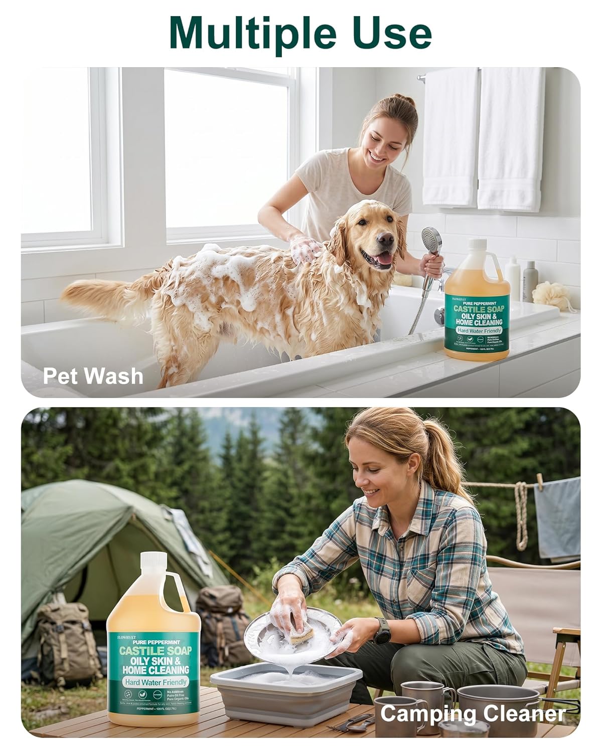 EWG Verified 1Gallon Pure Castile Soap Liquid, Organic Hand Soap Refill, Natural For Hand, Body Wash, Dishes, Home Cleaning Oily Skin, Fragrance Free Hard Water Friendly - Unscented 1Gallon