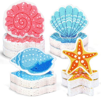 Whaline 8Pcs Starfish Shell Kitchen Sponges Water Absorbing Dish Washing Sponge Summer Sea Snail Starfish Shell Non Scratch Cleaning Scrub Sponges for Summer Home Kitchen Bathroom