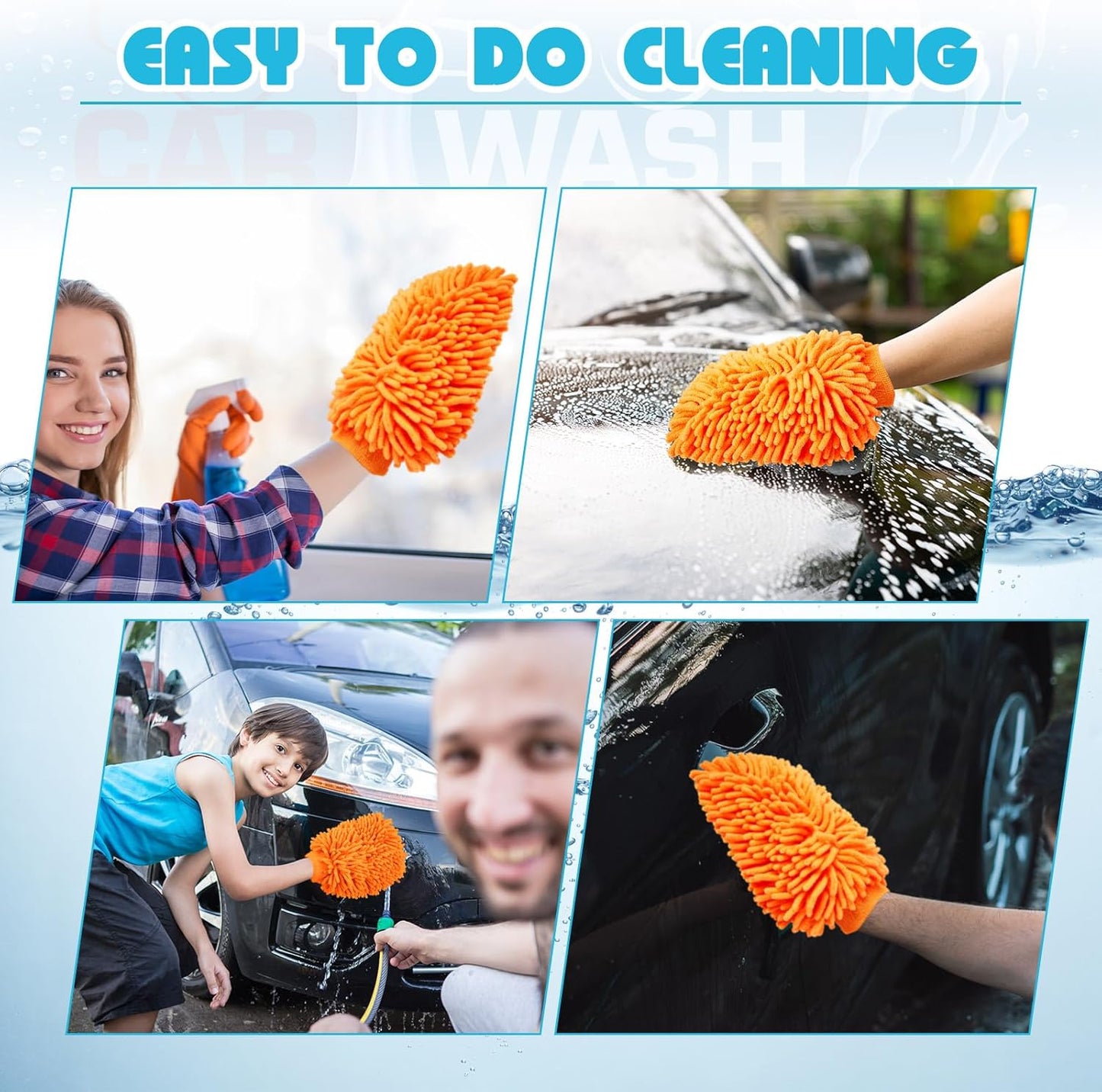 Toulite 8 Pcs Car Wash Mitt Chenille Microfiber Wash Mitt Double Sided Glove Cleaning Drying Mitts (7.48 x 10.24 Inch,Bright Colors)
