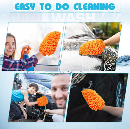 Toulite 8 Pcs Car Wash Mitt Chenille Microfiber Wash Mitt Double Sided Glove Cleaning Drying Mitts (7.48 x 10.24 Inch,Bright Colors)