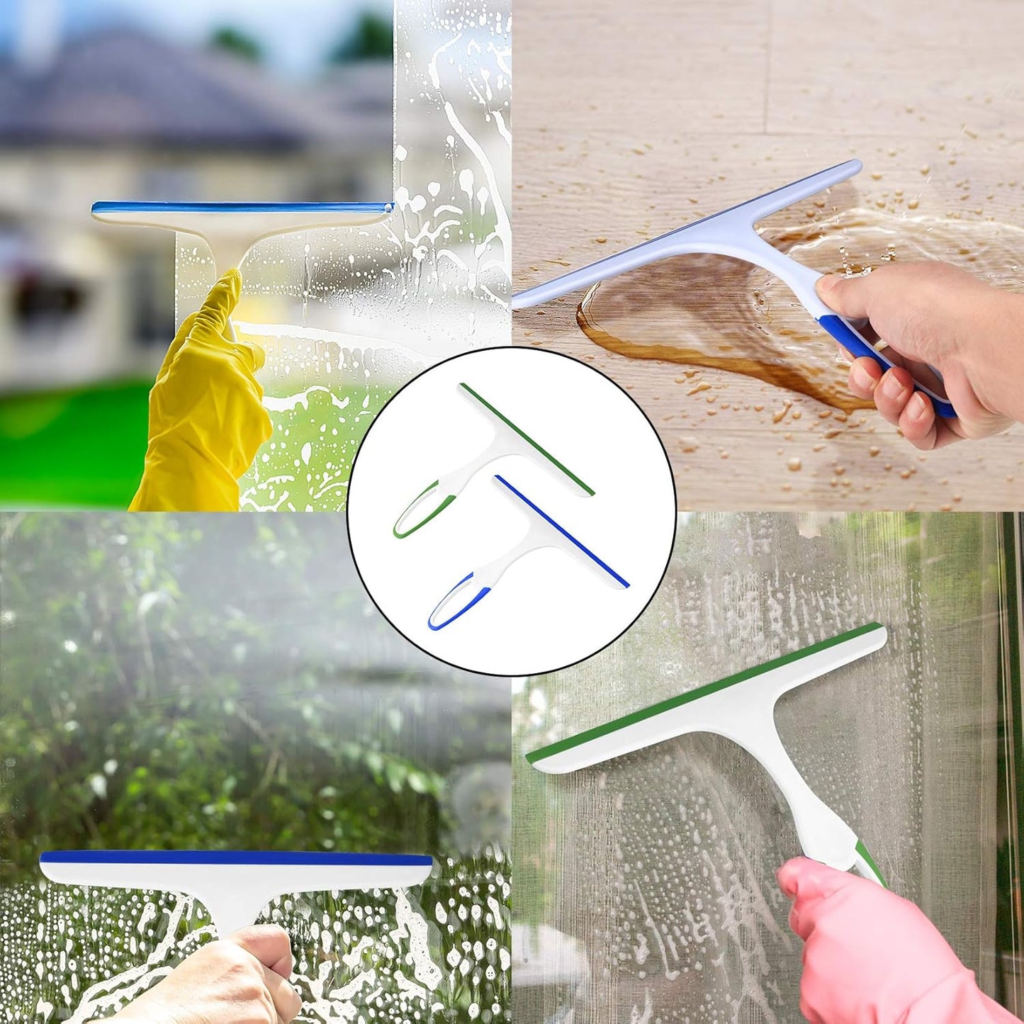 6 Pcs Shower Squeegee for Shower Glass Doors,Car Window Windshield Mirror Tile Cleaner Cleaning Wiper Squeegees Tool with Hook, Window Cleaning Shower Glass Squeegees