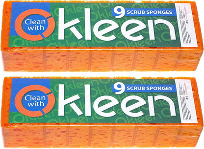 Green Multi Use Scrub Sponge. Made in Europe. 9 Pack, 4.3x2.8x1.4 inches. Odorless Heavy Duty and Non Scratch Fiber. Best, Durable, Delicate, Porous, Non Cellulose Kitchen Sponges and Scrubbers