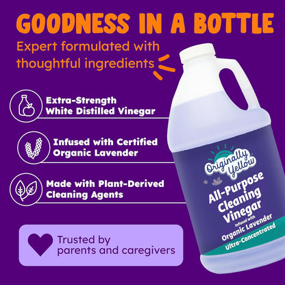 Originally Yellow Lavender White Vinegar For Cleaning Purpose | USA Made All Purpose Cleaner | Use as Glass, Kitchen & Floor Cleaner | Plant Derived Cleaning Vinegar 1 Gallon in 2 pack | 128 Oz