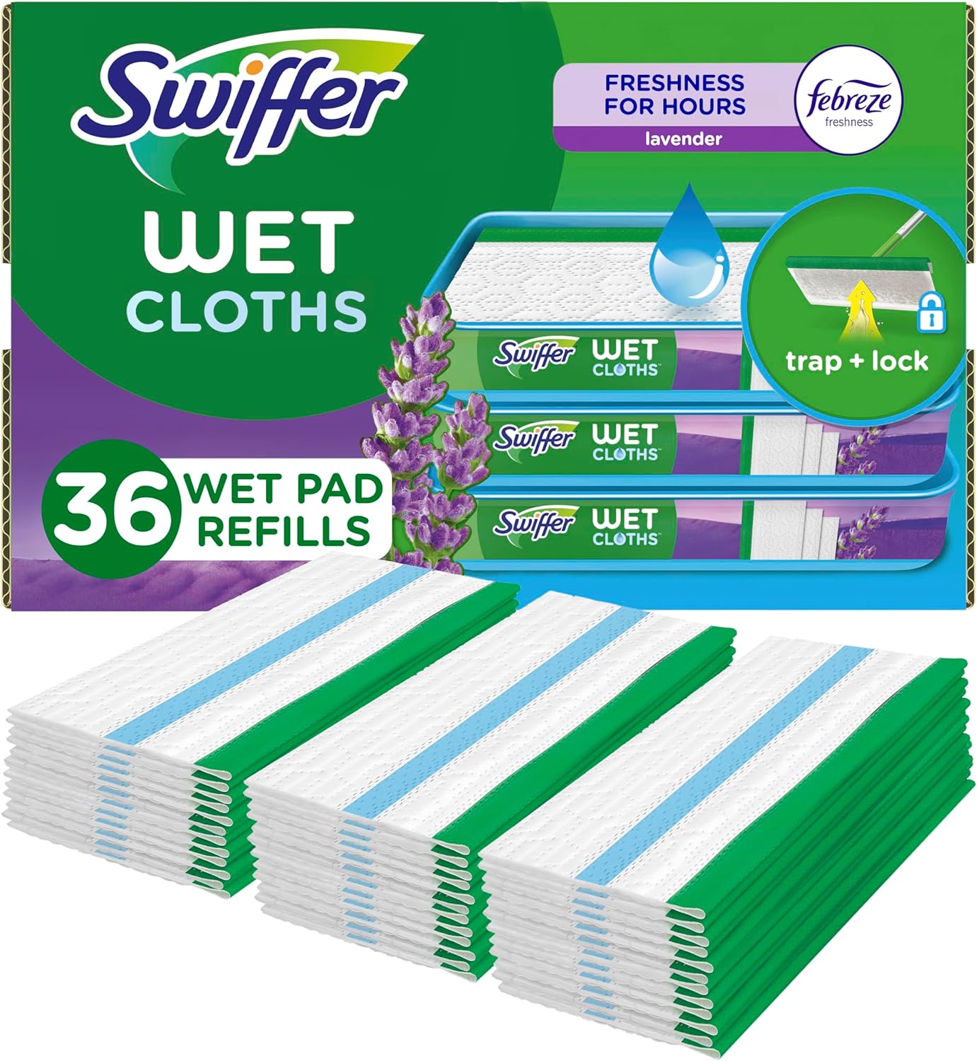 Swiffer Sweep + Mop, Wet Pads Refill, Floor Cleaner for Dirt, Dust, Hair, Cleaning Cloths for Mopping Home, Bathroom, Kitchen, All Purpose Multi-Surface Floor Wipes, Gain, 24ct