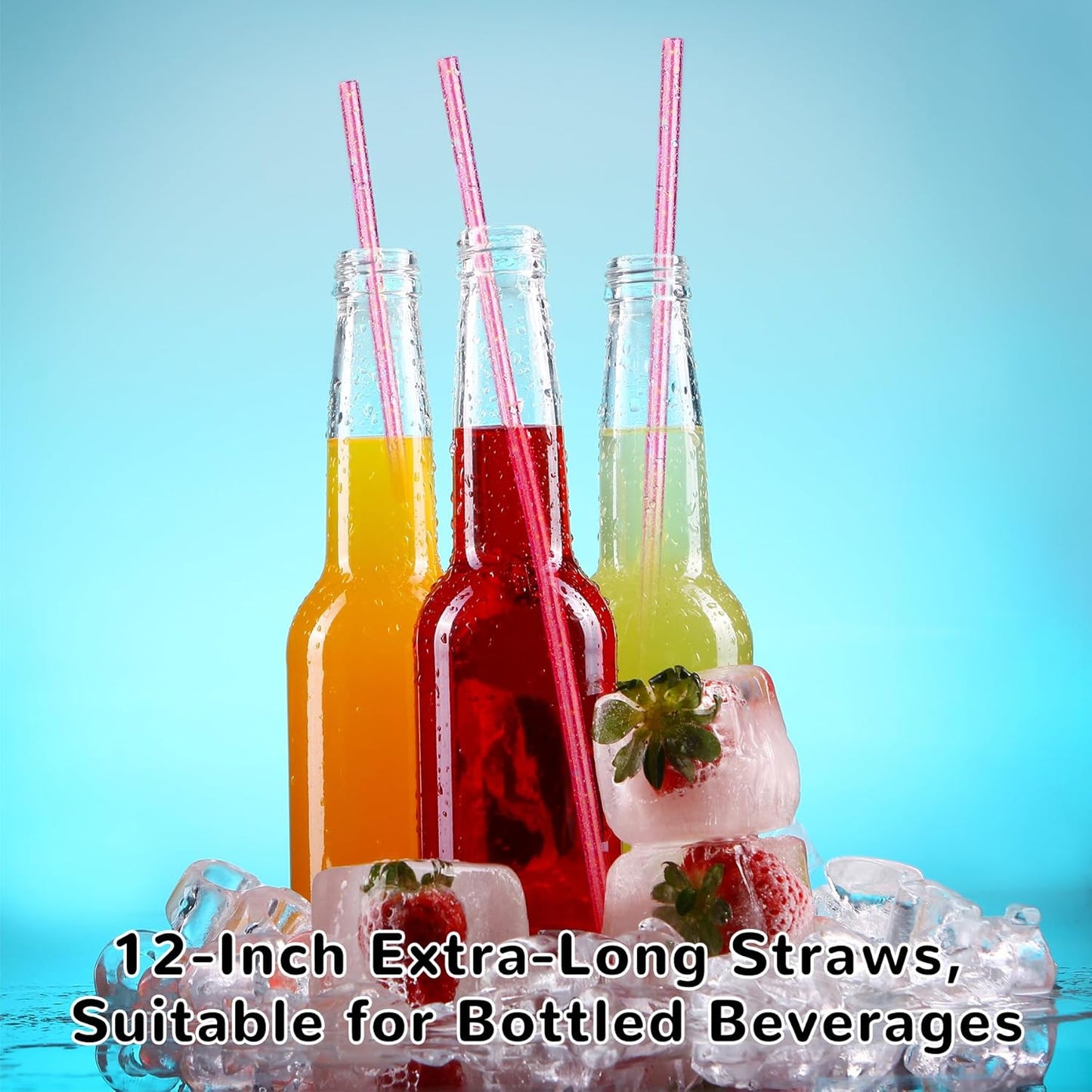 NiHome 12-Pack Glitter Replacement Straws for Stanley Tumbler 40OZ & 2 Cleaning Brushes Set, 12" Length BPA-Free Durable PETG Material for Various Beverages & Cups, Adds Sparkle to Your Drinks (Clear)