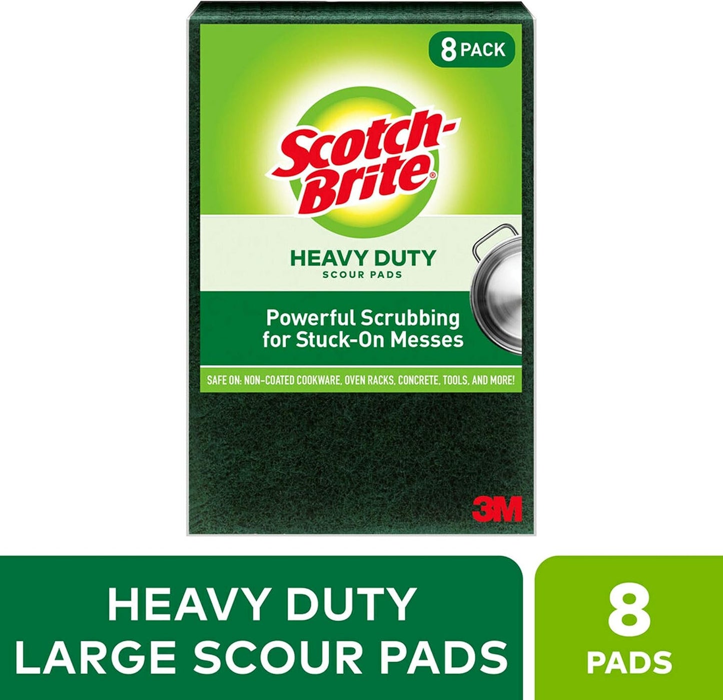 Scotch-Brite Heavy Duty Scouring Pad, Dish Scrubber for Kitchen + Outdoor, 8 Scrub Pads for Uncoated Pots and Pans, Cast Iron Cooktops, Grill Grates, Oven Racks, & BBQ, Durable, Long-Lasting