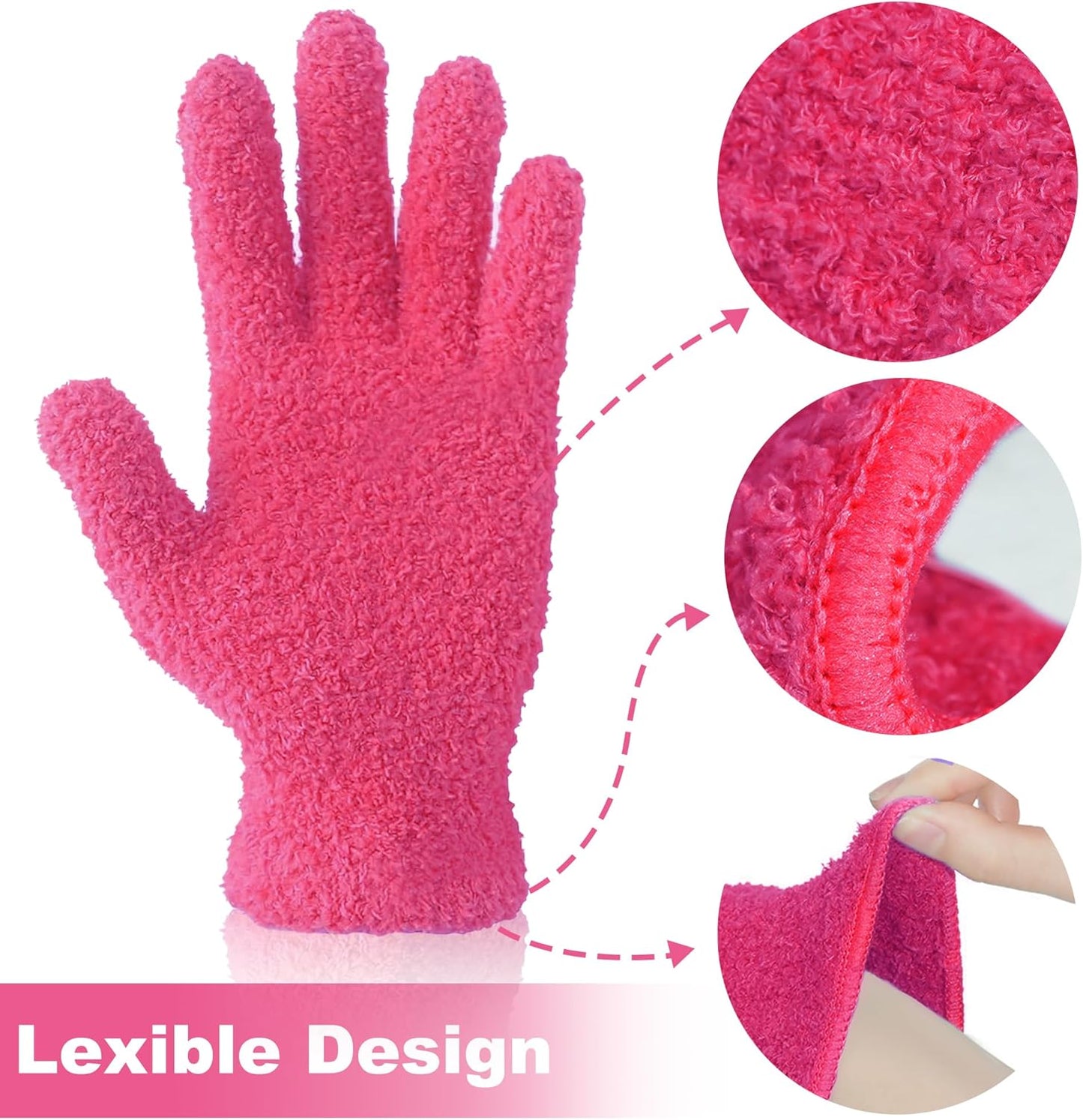 1 Pair Pink Reusable Plush Microfiber Gloves for Cleaning and Dusting, Soft Dusting Gloves for Furniture, Blinds, Car Interior, and Electronics