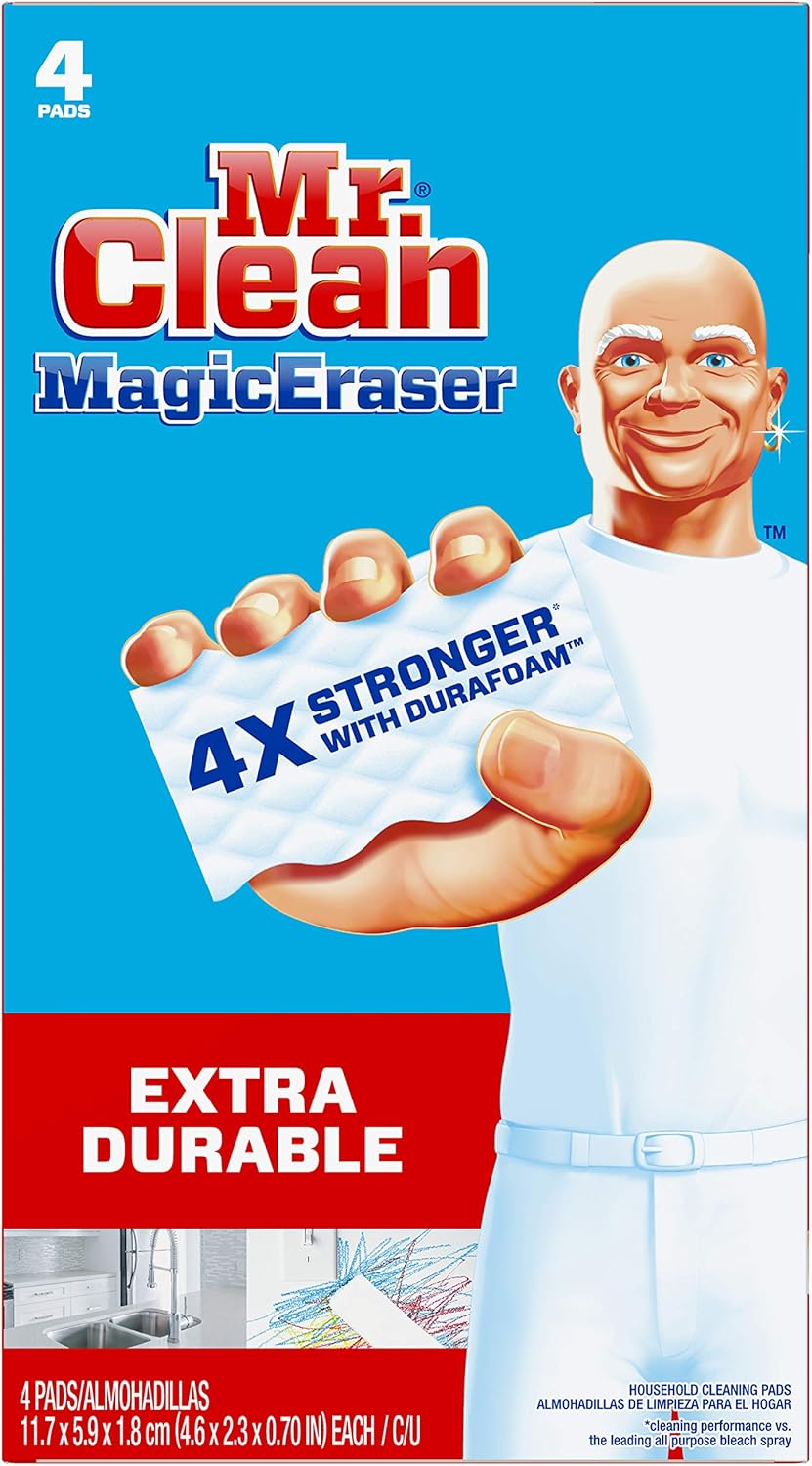 Mr. Clean Magic Eraser Sponge, All Purpose Cleaner, Cleaning Scrubber, Wall, Sneaker, Kitchen, Bathroom, Shower Cleaner, Cleaning Supplies, Melamine Sponge, Cleaning Pads, Extra Durable, 10ct