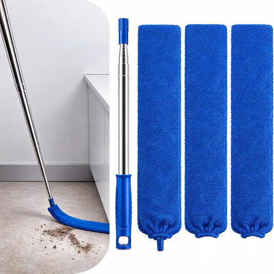 Retractable Gap Dust Cleaner with Extension Pole, Cleaning Tools with 3 Microfiber Dusting Cloths, Extendable Long Handle Duster for Cleaning Under Refrigerator Furniture Appliance