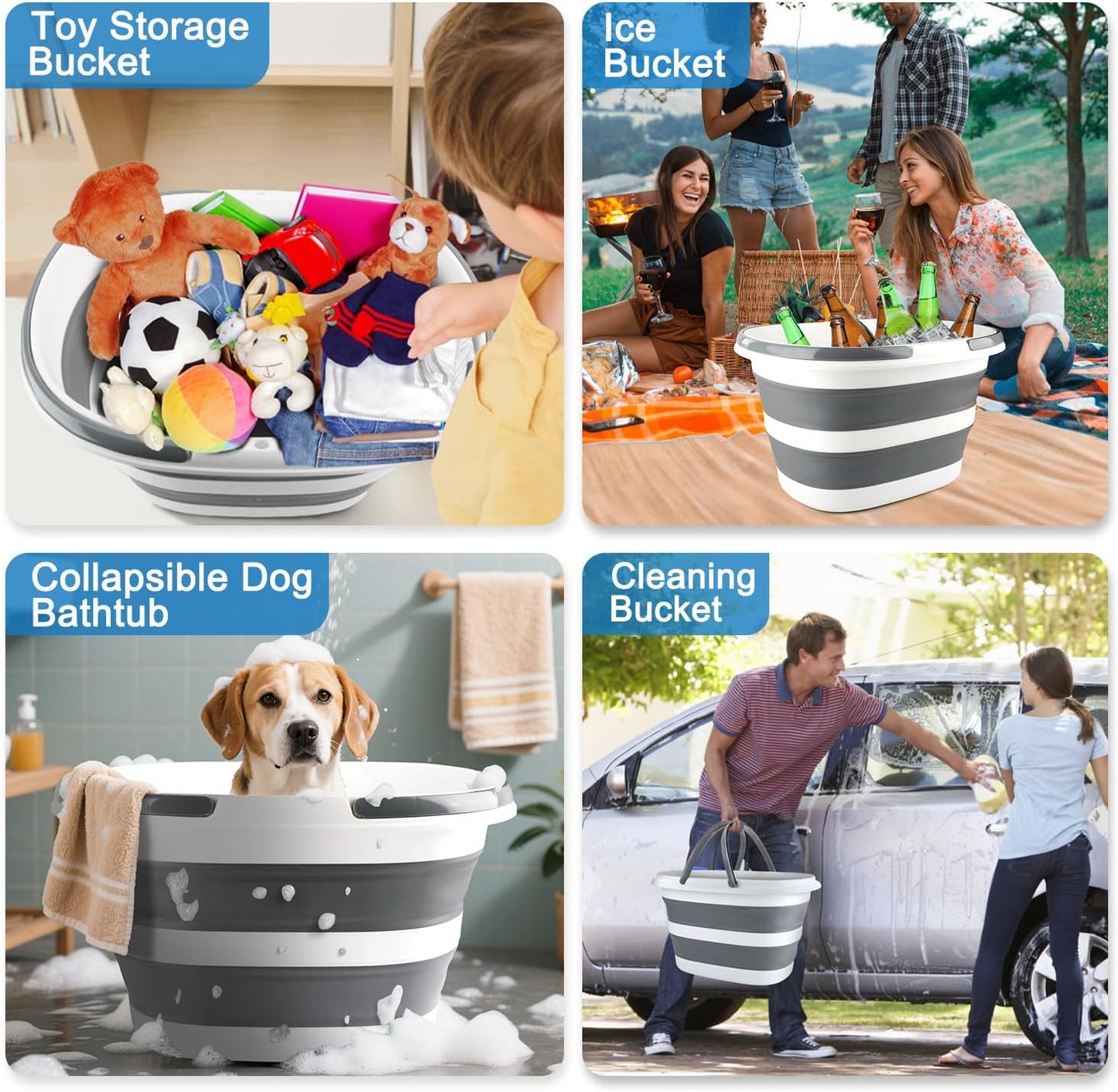 Collapsible Mop Bucket with Handle for Cleaning, 16L(4.2 Gallon) Silicone Square Mopping Bucket for Windows Cleaning or Car Washing, Cleaning Supplies Organizer Plastic Bucket for Storage