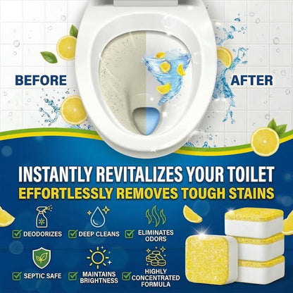 Toilet Bowl Cleaner Tablets – Deodorizer & Septic Safe, Odor Eliminator, Stain Remover for Long-Lasting Freshness – Fresh Lemon Scent 24 Pack