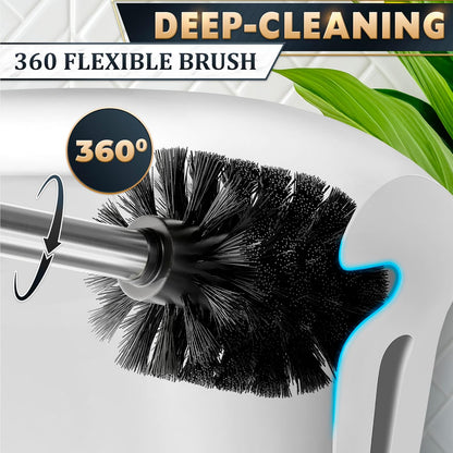 Stylish Stainless Steel Toilet Brush and Holder Set - Silver Toilet Bowl Brush and Holder with Splash Cover, Sturdy Bristles, Corrosion & Scratch Resistant - Elegant Design, Effective Deep Cleaning