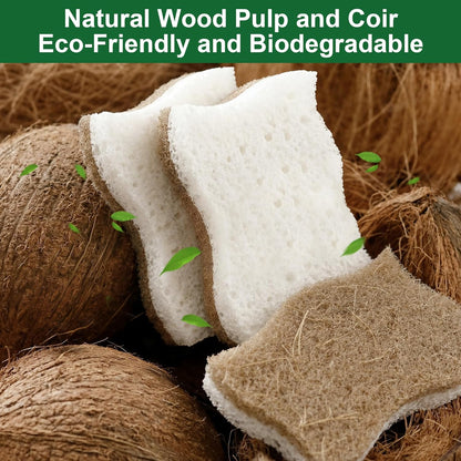 LILAC Natural Cellulose Sponges for Dishes - Ergonomic Non-Scratch Kitchen Scrub Sponges - 100% Biodegradable & Eco-Friendly Cleaning Sponges for Non-Stick Cookware, Bathroom & Household (10 Pack)