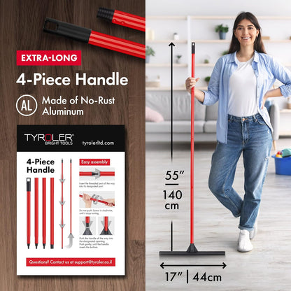 Tyroler Floor Squeegee for Concrete Floors, 17" Heavy Duty Squeegee for Floor, Squeegees Broom for Floors with 55" 4 Part Handle Perfect for Tiles, Marble, Garage, Deck, Patio, Bathroom, Shower