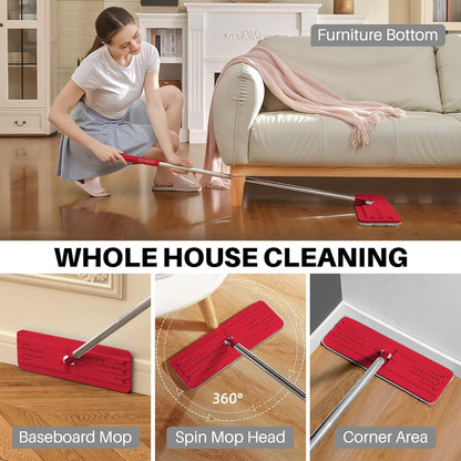 JOYMOOP Flat Mops, Microfiber Mop for Floor Cleaning and Wall Cleaner, 50" Mop Handle with Flexible 13" Flat Head with a Microfiber Mop Pad - White