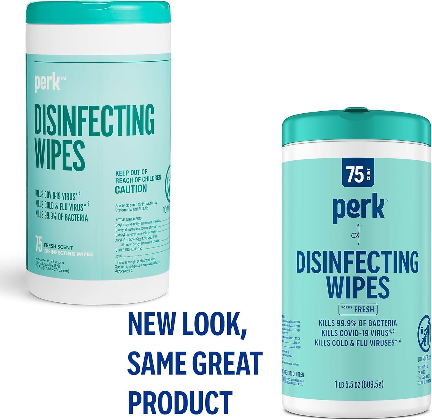 Perk Disinfecting Wipes, Lemon Scent, 75 Wipes/Canister — Multi‑Surface Cleaning Wipes for Home, Office & Classroom