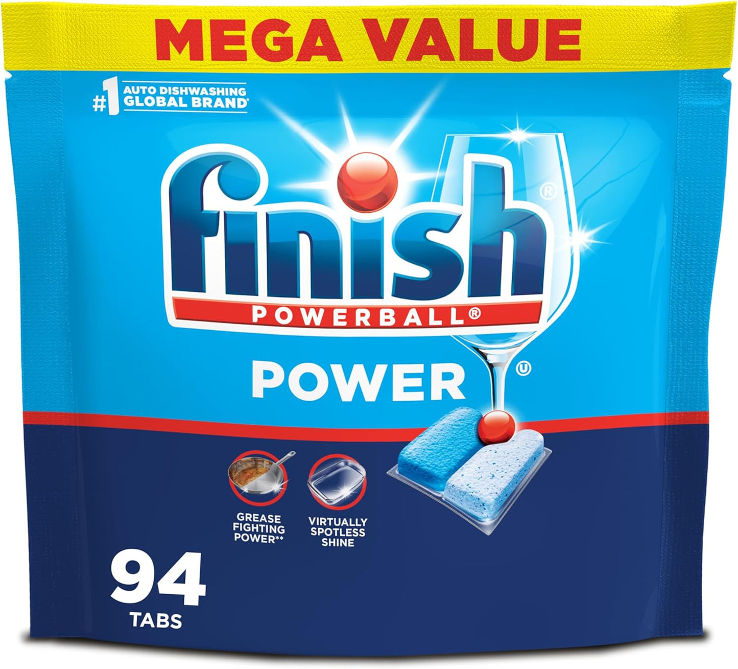 Finish Power Dishwasher Pods, No Pre-Rinse Dishwasher Detergent Soap For Deep Clean & Shine with Degreasing Power, 43 Count