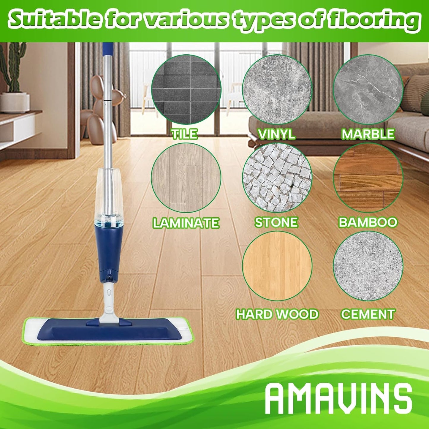 3 Pack Microfiber Reusable Mop Pads, Wet/Dry Floor Cleaning Refill Mop Pads, Spray Mop Hard Wood Floor Mop Pads Refills, Machine Washable Power Mop Pads Replacement