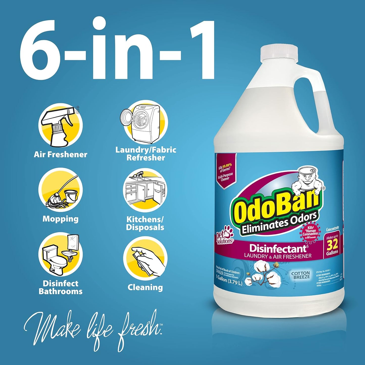 OdoBan Ready-to-Use Disinfectant and Odor Eliminator, Set of 3, 4 Ounce Travel Spray, 32 Ounce Spray, 1 Gallon Concentrate, Original Eucalyptus Scent