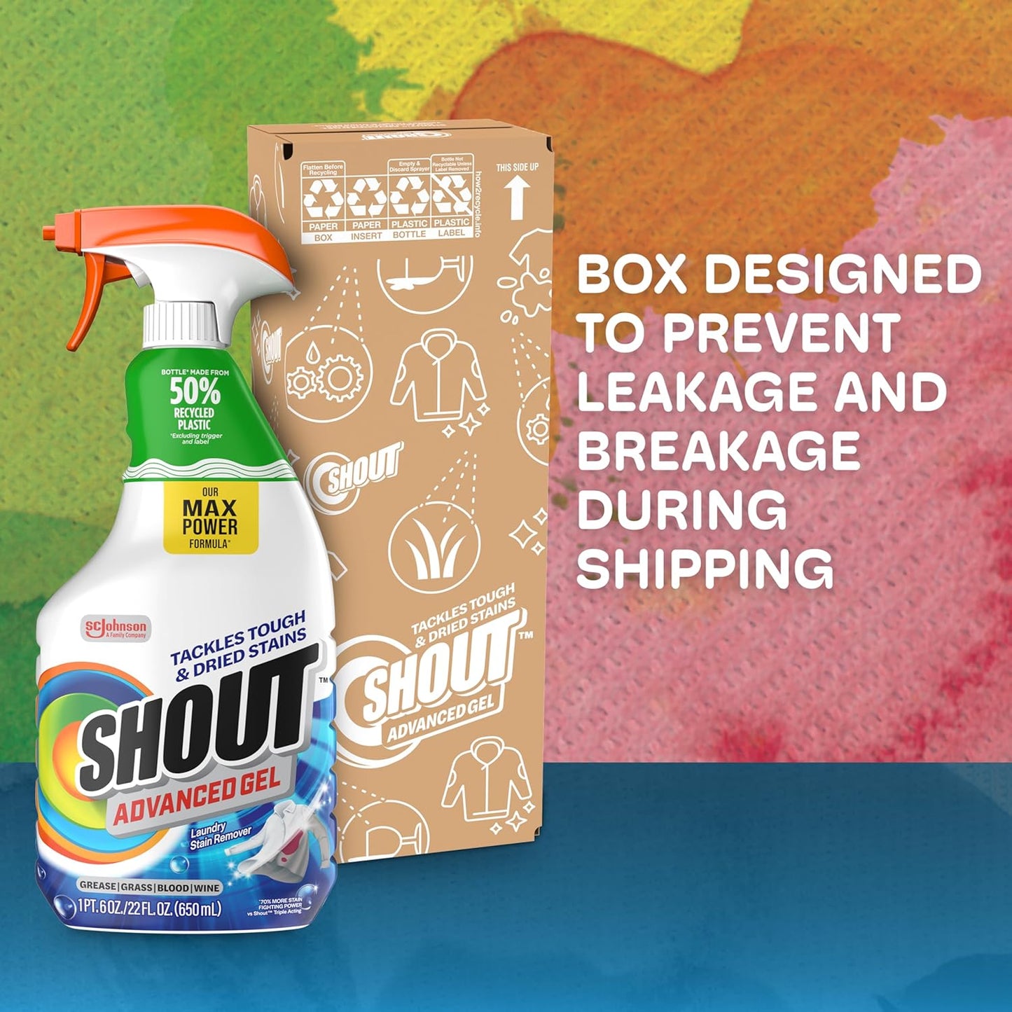 SHOUT Advanced Laundry Stain Remover Gel for Clothes Laundry, Breaks Down Stubborn, Dried-in, and Tough Stains, 22oz Spray, Pack of 3 (Packaging May Vary)