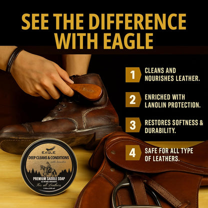 Eagle Saddle Soap for Leather – 3-Piece Saddle Soap Kit for Leather Cleaning, Boots, Tack, and Saddles – Includes Applicator and Cloth – Leather Soap and Conditioner for Leather Boots and Tack Care