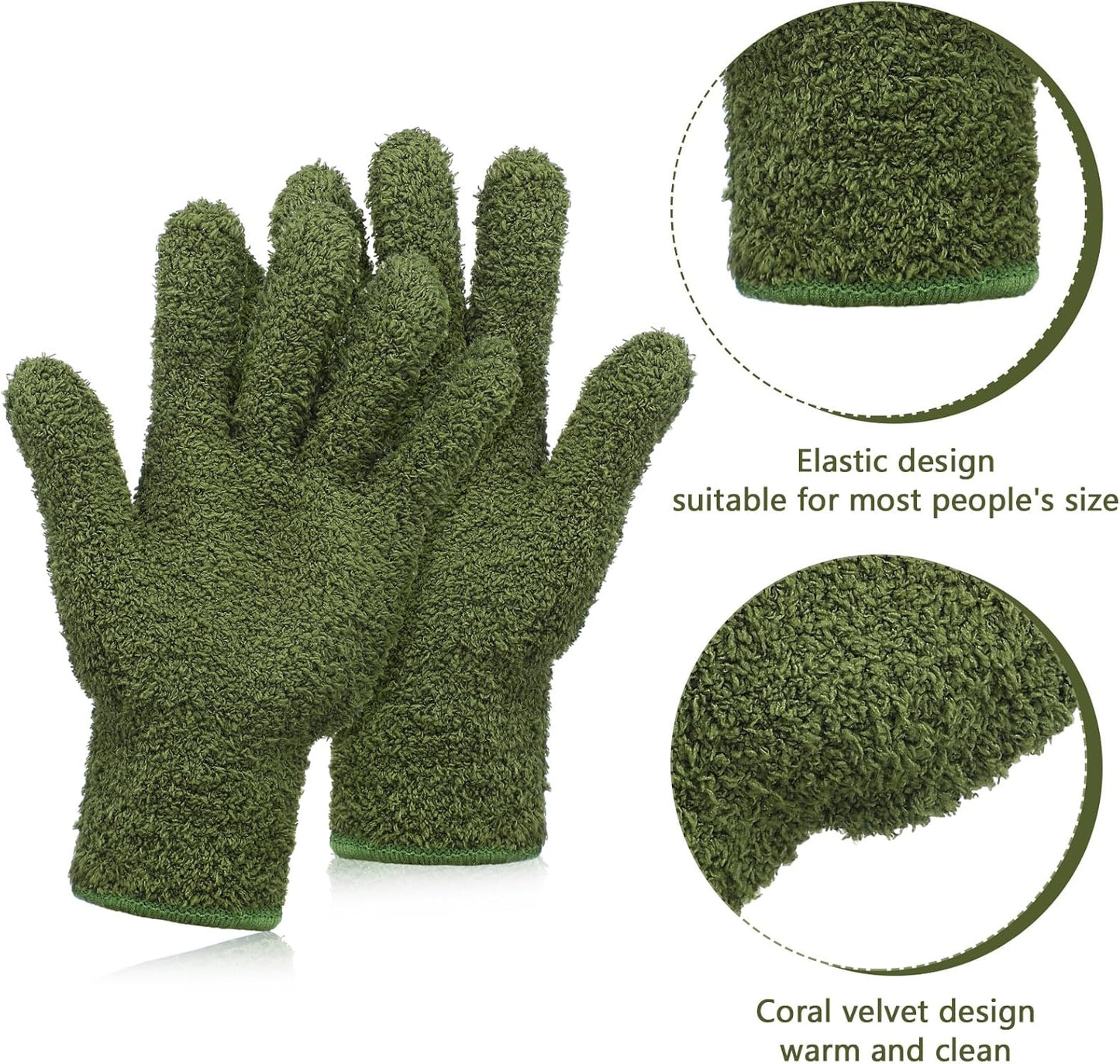Patelai 2 Pairs Microfiber Gloves for plants Dusting Cleaning Glove Mittens House Cars Blinds Dusting(Blue, Grass Green,Large)