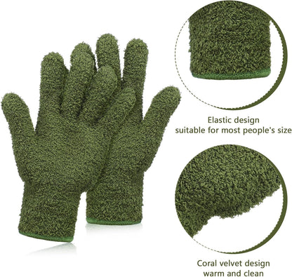 Patelai 2 Pairs Microfiber Gloves for plants Dusting Cleaning Glove Mittens House Cars Blinds Dusting(Blue, Grass Green,Large)