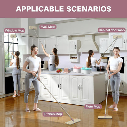 JOYMOOP Flat Mops, Microfiber Mop for Floor Cleaning and Wall Cleaner, 50" Mop Handle with Flexible 13" Flat Head with a Microfiber Mop Pad - White