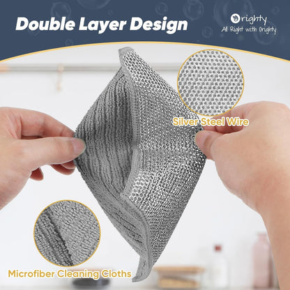 Orighty 12 Pcs Multipurpose Wire Dishwashing Rag, Non-Scratch Wire Dish Cleaning Cloths for Wet and Dry, Reusable Steel Scrubber for Kitchen, Powerful Dishcloth Rag for Cookware, Dish, Stove-7"x8"