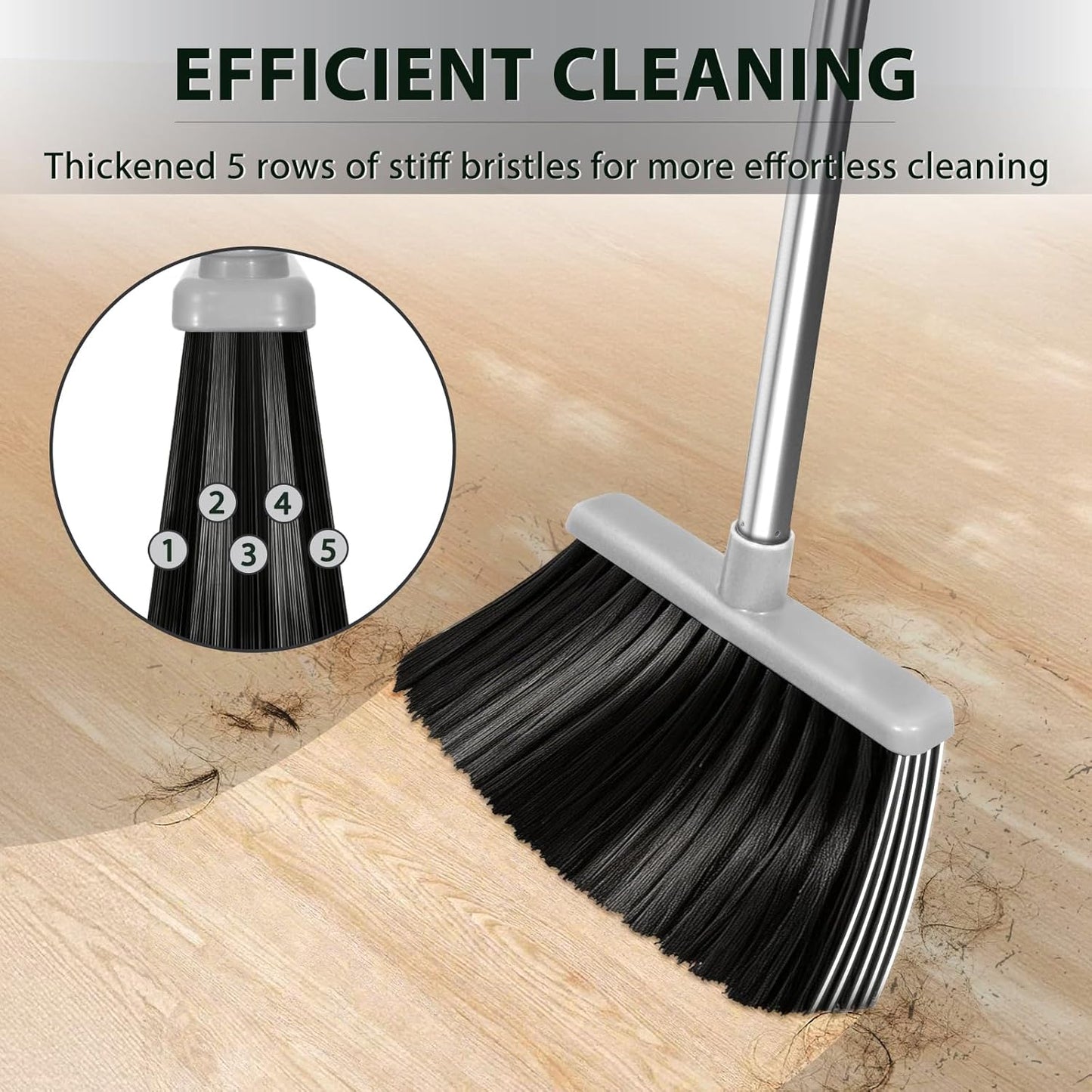 YZO Broom and Dustpan Set, 54.33 Inch Long Handle Standing Design, Dustpan Front Rubber Tight Seal, Broom with 5 Layer Bristles, Suitable for Living Room, Bedroom, Yard, Office and Apartment(Green)