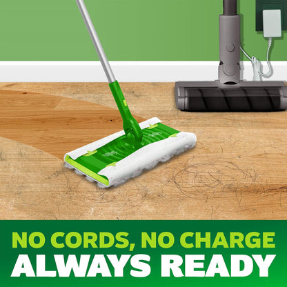 Swiffer Sweep & Mop Deluxe 2-in-1 Multi-Surface Kit for Floor Cleaning, Includes 1 Sweeper Device, 5 Dry Sweeping + 6 Wet Mopping Heavy Duty Cloths, Black