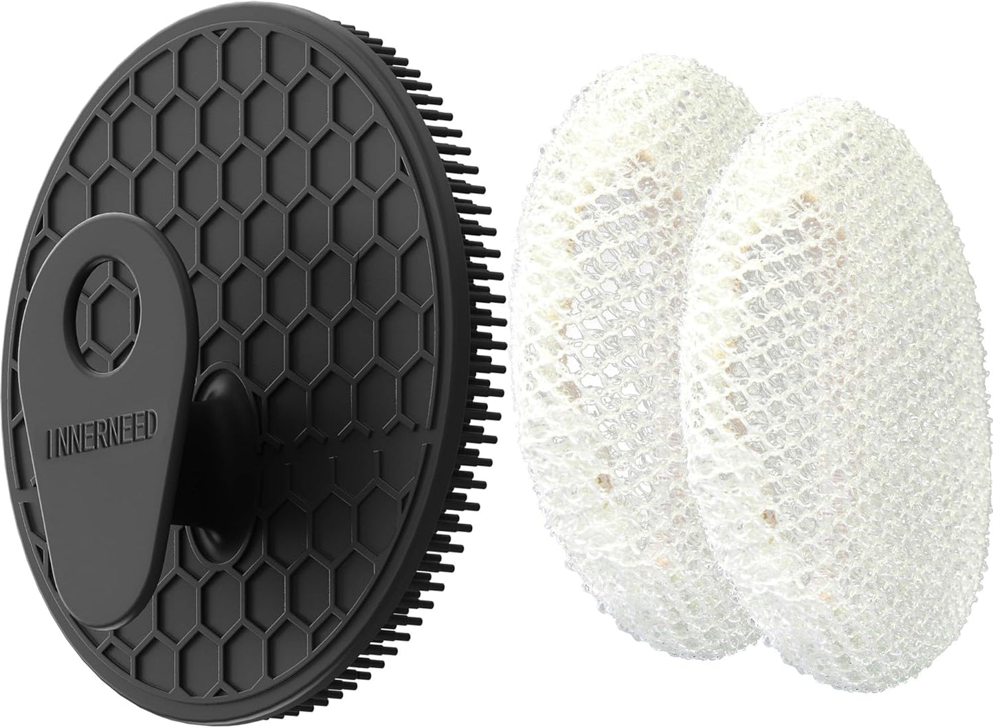 INNERNEED Food-Grade Soft Silicone Body Scrubber Shower Brush Handheld Cleansing Skin Brush, Gentle Exfoliating and Lather Well (Black)