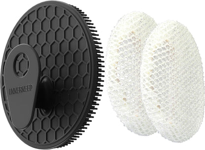 INNERNEED Food-Grade Soft Silicone Body Scrubber Shower Brush Handheld Cleansing Skin Brush, Gentle Exfoliating and Lather Well (Black)