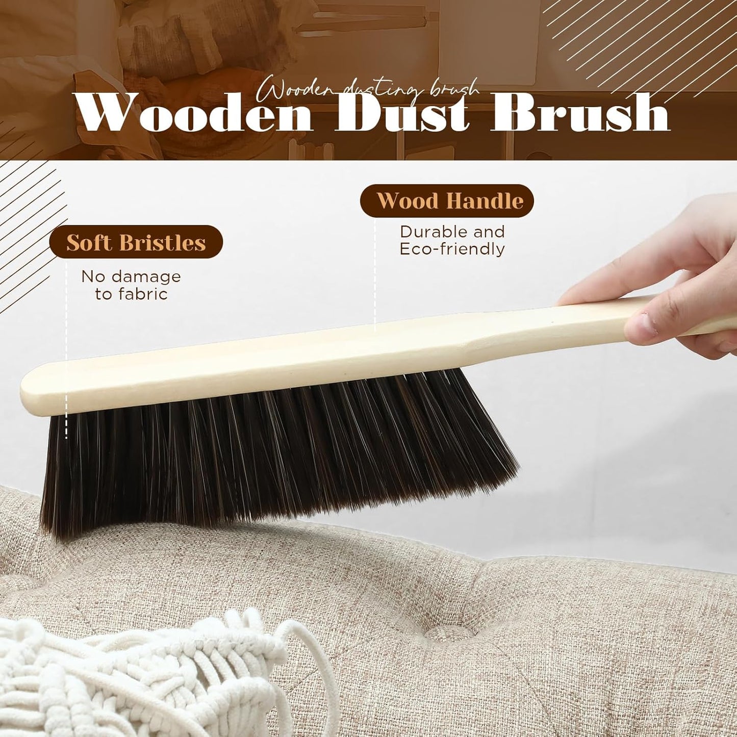 Tioncy 8 Pieces Wooden Dust Brush Bulk Hand Broom Bench Soft Bristle Cleaning Outdoor Furniture Brushes with Long Wood Handle for Cleaning Car Bed Sofa Fireplace Couch Clothes