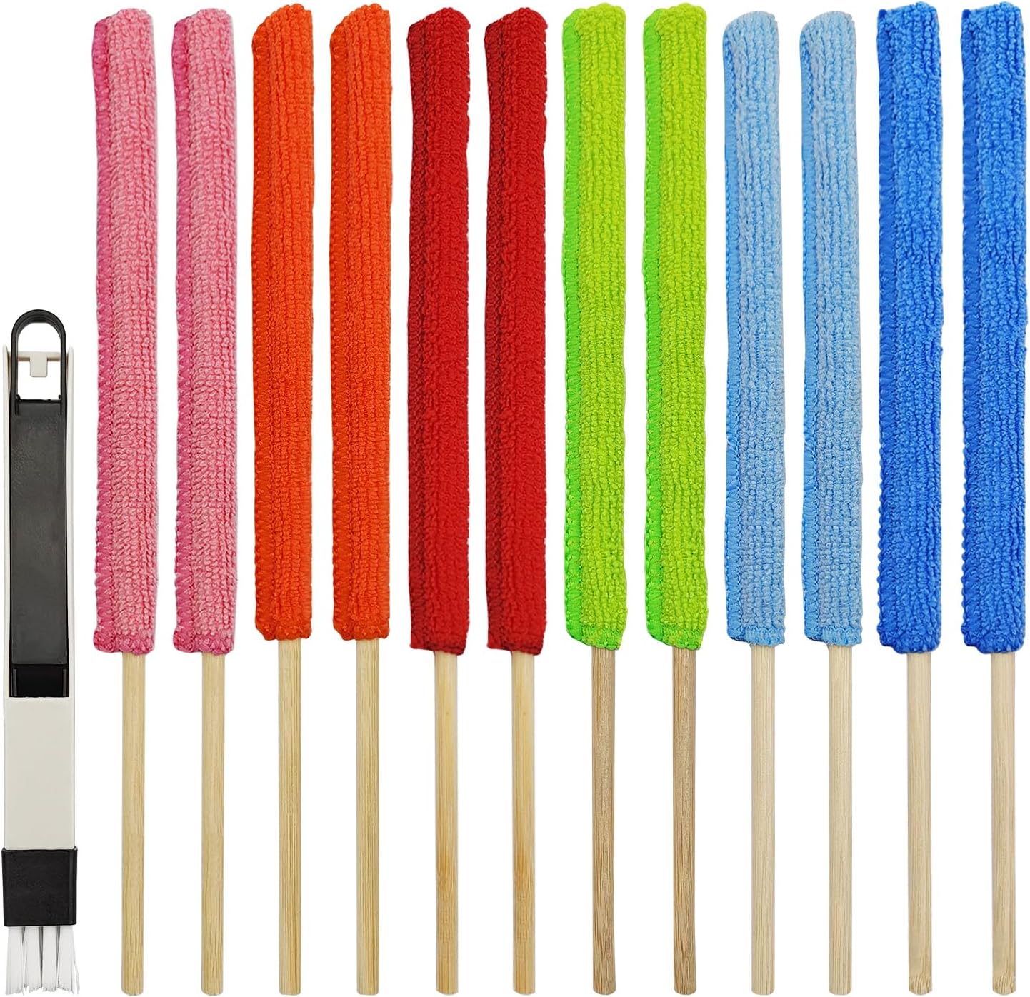 12 Pcs Microfiber Detail Duster Sticks, Mini Duster Crevice Cleaning Tool Car Air Vent Cleaner Fan Cleaning Brush for Cleaning Home Car Window Blind, Gap Dust Cleaner, Multicolors