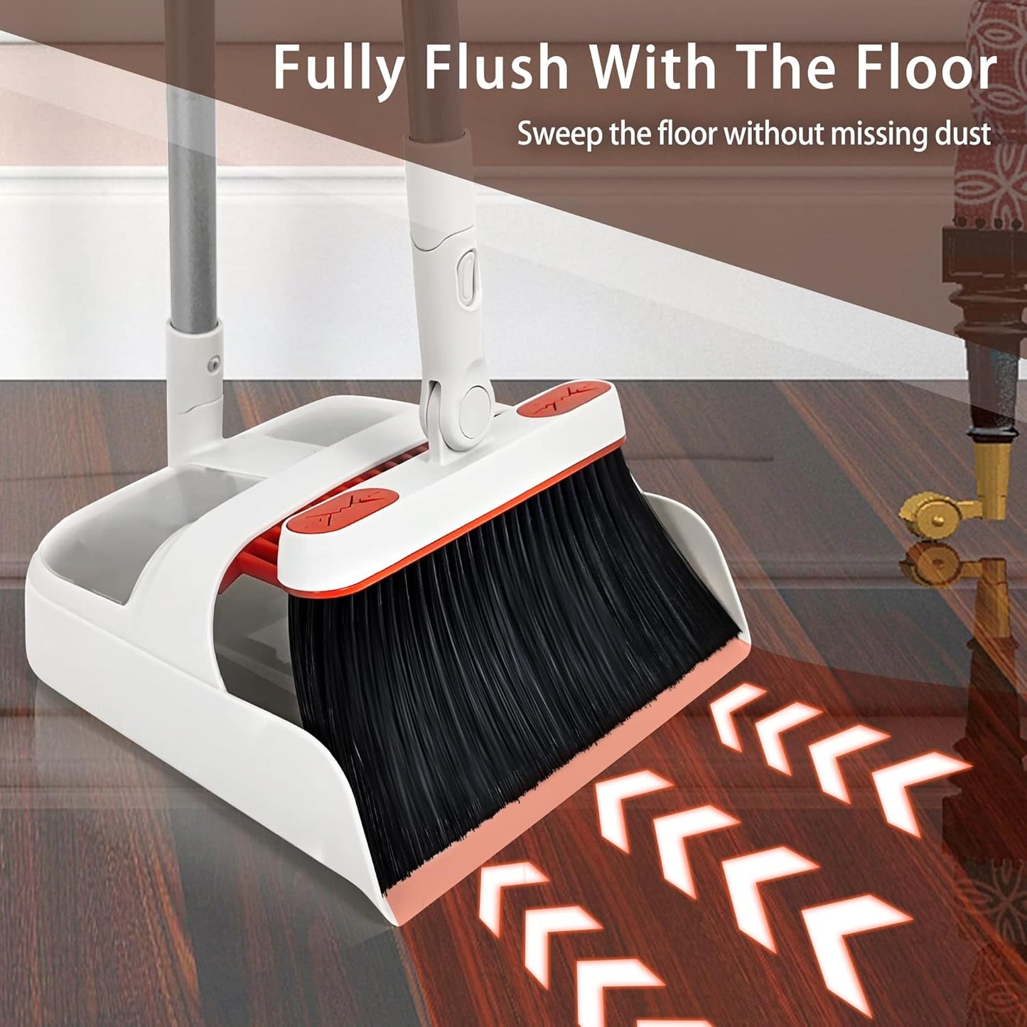 JEHONN Broom and Dustpan Set for Home, 54 Inches Long Handle Lightweight 180 Degree Rotating Indoor Upright Standing Dust Pan with Comb Teeth, Store Sweep Set for Room Kitchen Lobby Office