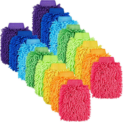 Toulite 8 Pcs Car Wash Mitt Chenille Microfiber Wash Mitt Double Sided Glove Cleaning Drying Mitts (7.48 x 10.24 Inch,Bright Colors)