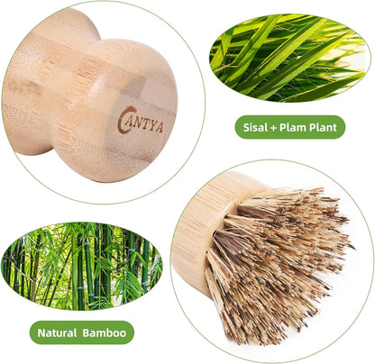 Bamboo Dish Brush with Handle - Soft Bristle, Non Toxic Dish Scrubber Compostable & Sustainable Bamboo Scrub Brush for Dishes, Pots and Pans