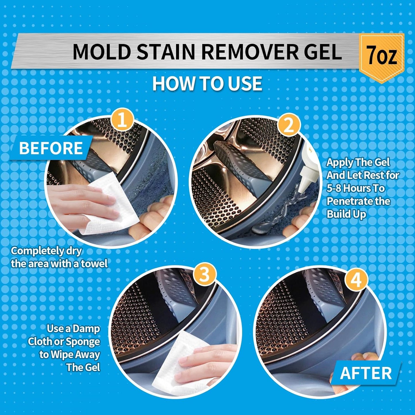 Home Stain Cleaner, 7 fl oz Mold Stain Cleaner Gel for Washing Machine, Home Stain Cleaning Gel for Fridge, Tile, Grout, Sink, Shower, Caulk, and Front Loader Seal