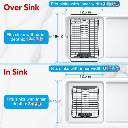 JASIWAY Dish Drying Rack in Sink, Expandable Stainless Steel Dish Drainers for Kitchen Counter, Dish Dryer Rack for Inside Sink, Over The Sink Dish Racks with Utensil Holder, Silver