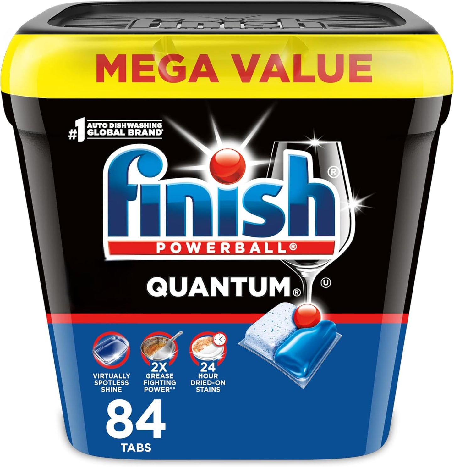 Finish Quantum Dishwasher Pods, No Pre-Rinse Dishwasher Detergent Soap Removes 24HR Dried-On Stain and Grease, Leaving a Virtually Spotless Shine, 82 Count