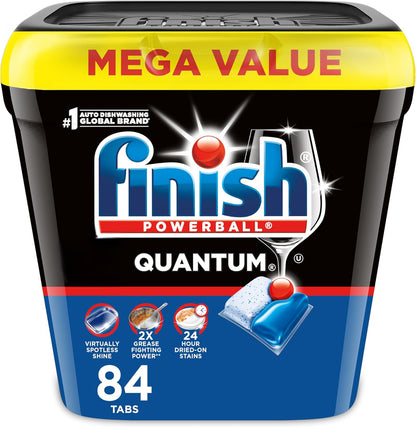 Finish Quantum Dishwasher Pods, No Pre-Rinse Dishwasher Detergent Soap Removes 24HR Dried-On Stain and Grease, Leaving a Virtually Spotless Shine, 82 Count