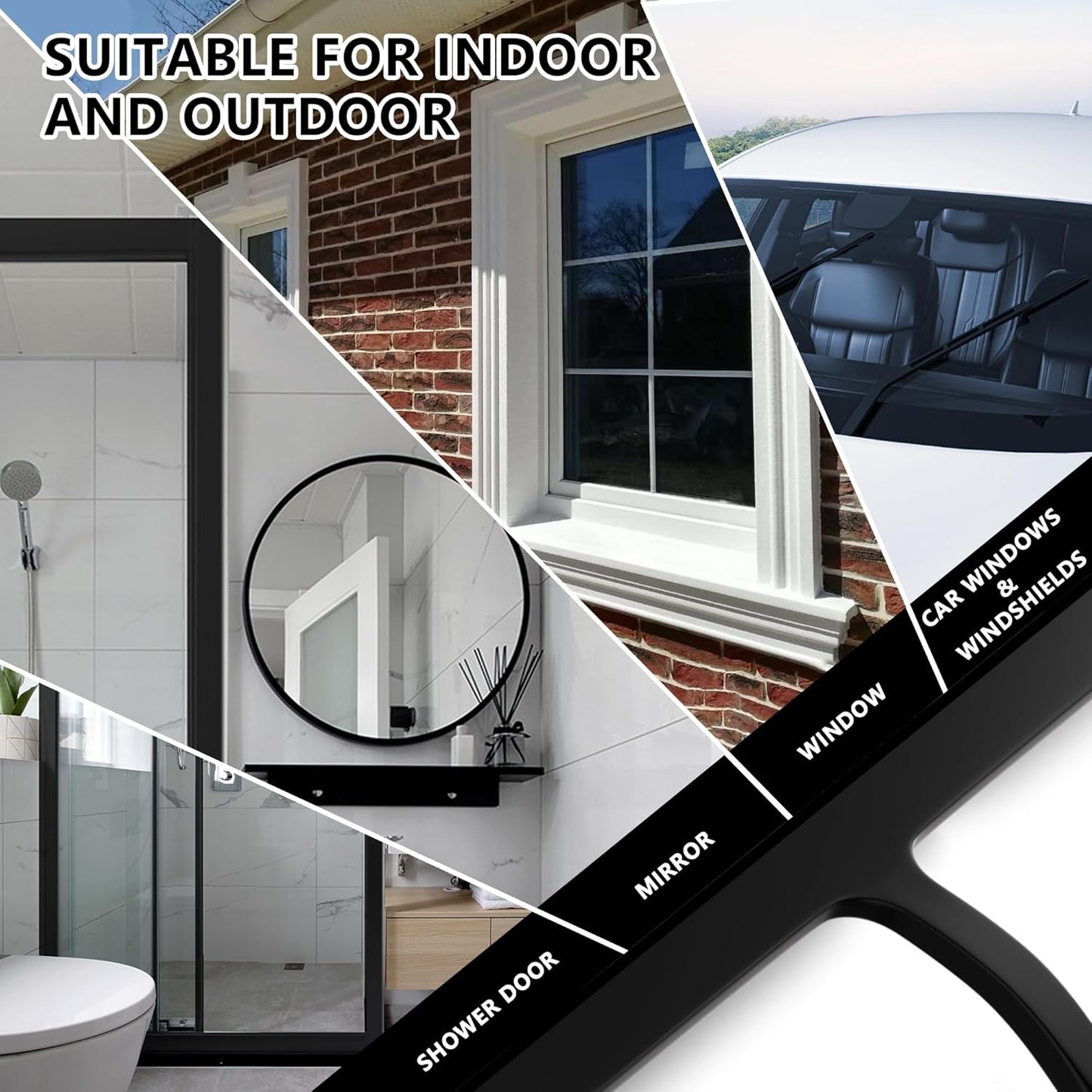 Shower Squeegee for Shower Glass, Bathroom Glass Cleaning Tool with Hook Mount, Squeegee for Glass Doors, Window Cleaning, Tile Shower Walls (White)