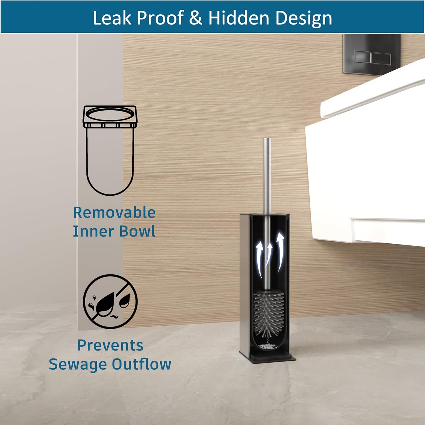 BVL Toilet Brush and Hoder Set Brushed Gold Freestanding for Bathroom